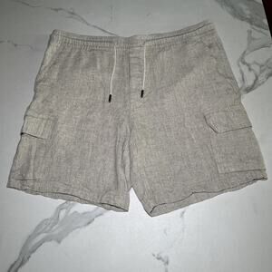 KENNETH COLE Mens Linen Cargo Shorts Beige Soft Material Pull On Size Large EUC